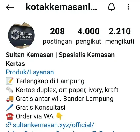 Profil Instagram @kotakkemasanlampung milik Sultan Kemasan: 208 postingan, 4.000 pengikut
